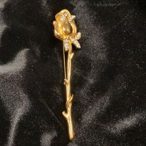 Vintage FP gold stem rose with crystal brooch